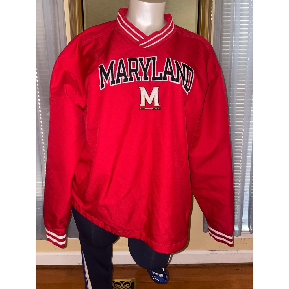 Champion Maryland Terrapins V-Neck Windbreaker Pullover Red Mens 2XL XXL